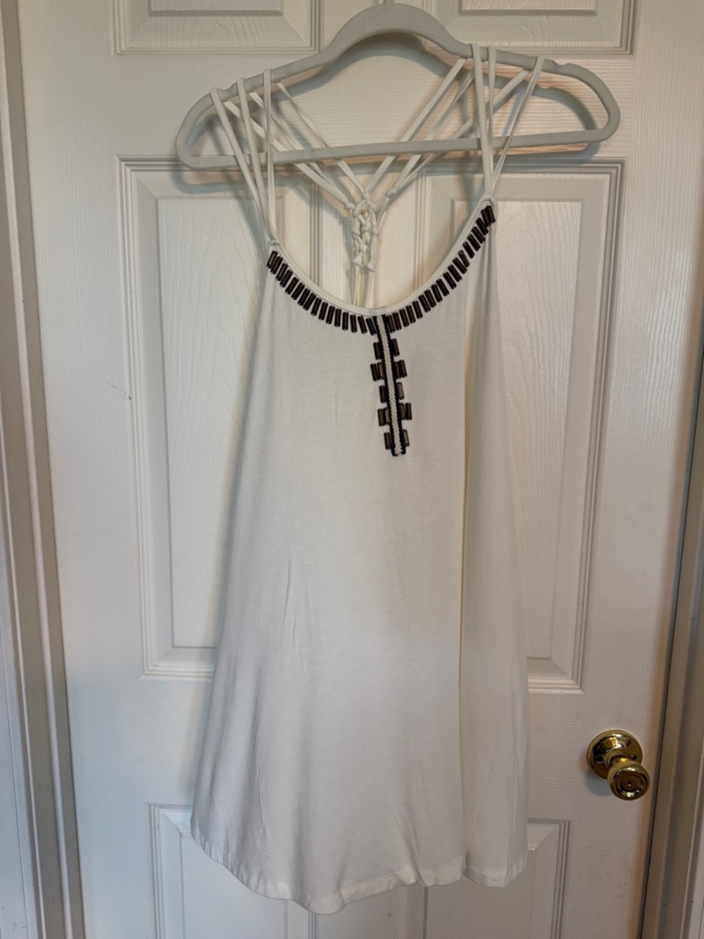 POL White Tank Top with Black Beaded Trim